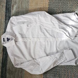 Men J Crew Flex Winkle Free Slim Gray White Casual Button Down Dress Shirt M